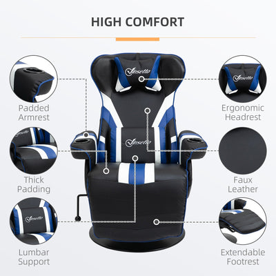 PVC Armless Gaming Recliner Chair with Footrest, Cup Holders, and Diamond Stitching