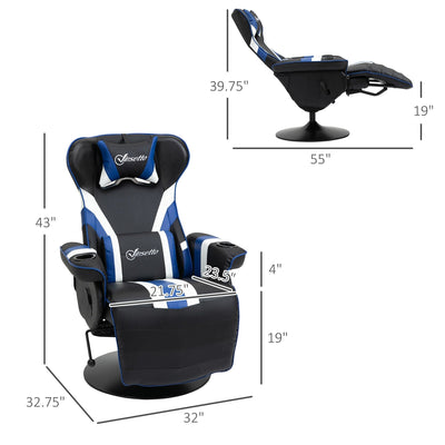 PVC Armless Gaming Recliner Chair with Footrest, Cup Holders, and Diamond Stitching