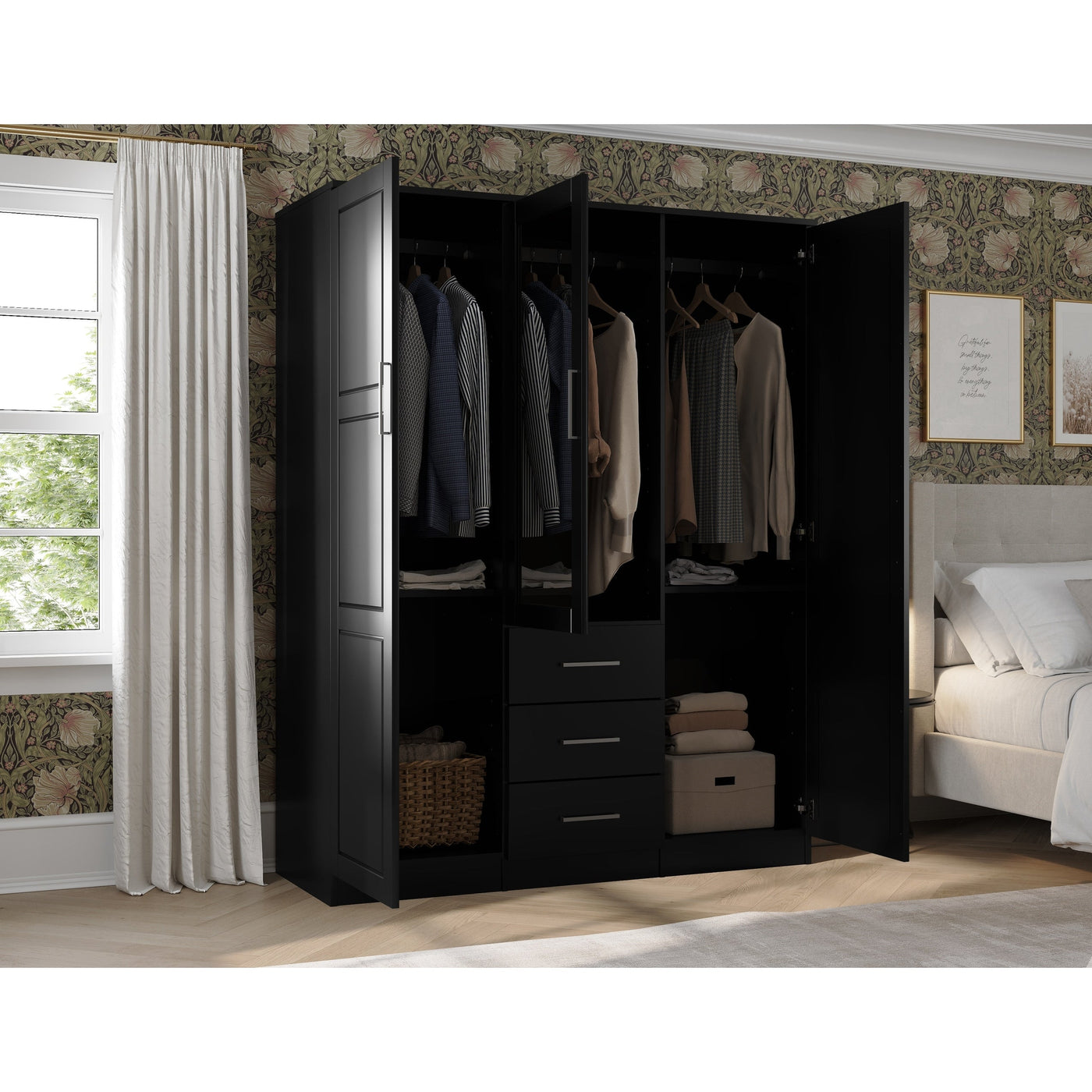 Palace Imports 100% Solid Wood Cosmo 3-Door Wardrobe Armoire with Solid Wood or Mirrored Doors