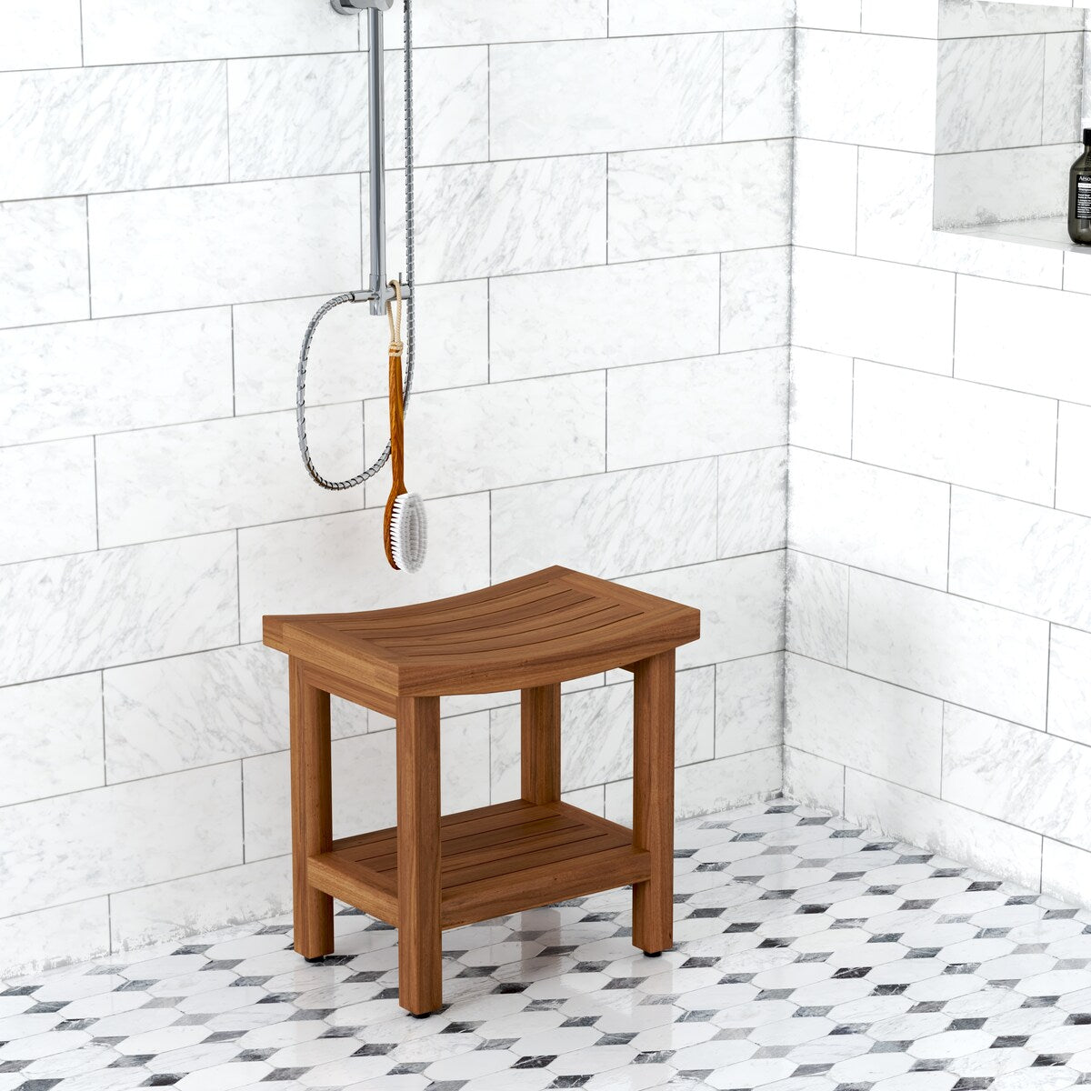 Patented Sumba Teak Shower Bench with Shelf