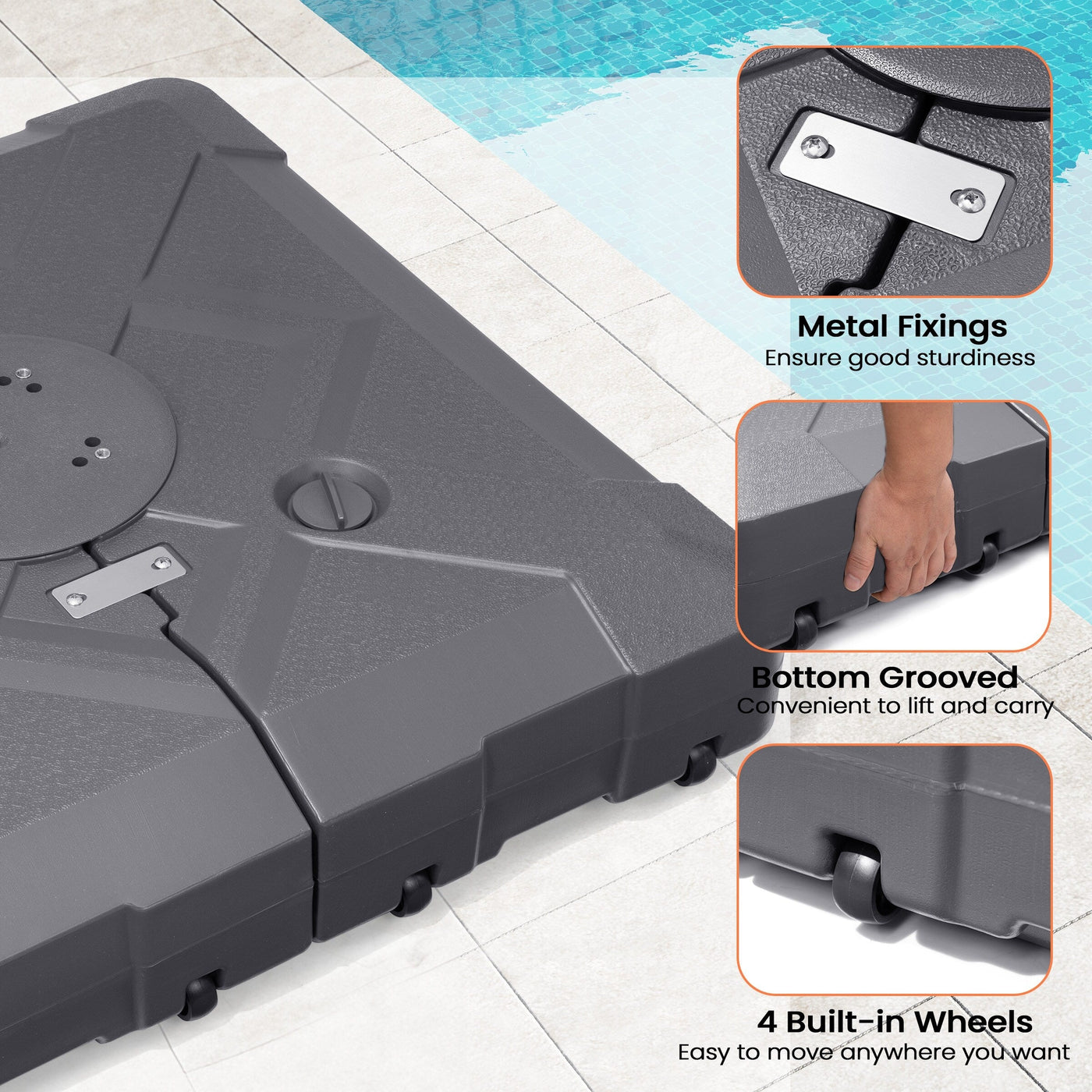 Pellebant 220 lbs Patio Cantilever Umbrella Base with Wheels - N/A