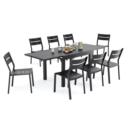 Pellebant 5/7/9-piece Aluminum Outdoor Dining Set Expandable Table and Stackable Chairs