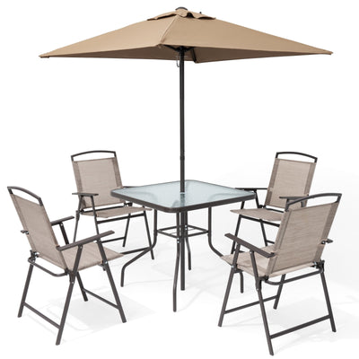 Pellebant 6 Piece Patio Set with Table, Umbrella and 4 Folding Chairs - 22.4Wx26.8Dx34.4H