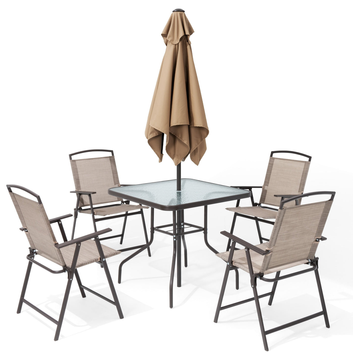Pellebant 6 Piece Patio Set with Table, Umbrella and 4 Folding Chairs - 22.4Wx26.8Dx34.4H