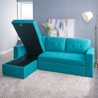 Reversible Sectional Sofa with Pull-Out Sleeper Bed, Hidden Storage Chaise, Durable Legs,