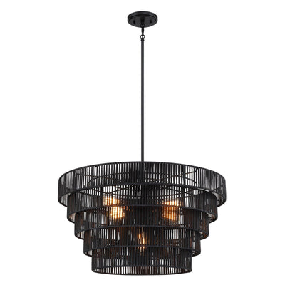 Piersan 5-Light Modern Bohemian Chandelier with Tiered Rattan Shade - 26 in. W