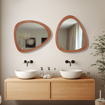 Pine Frame Cobblestone Shaped Asymmetrical Wall Mirror
