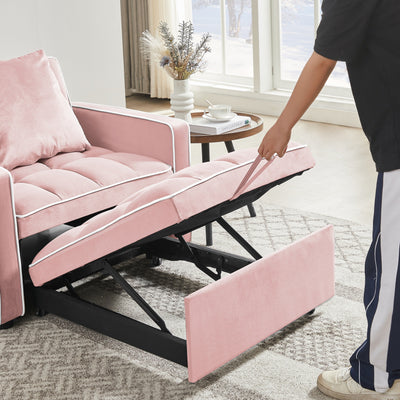 Pink Velvet Single Sofa Bed with Adjustable Back