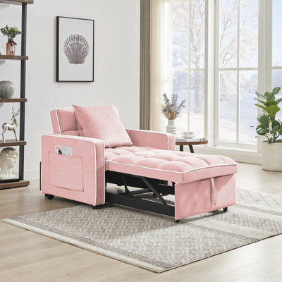 Pink Velvet Single Sofa Bed with Adjustable Back