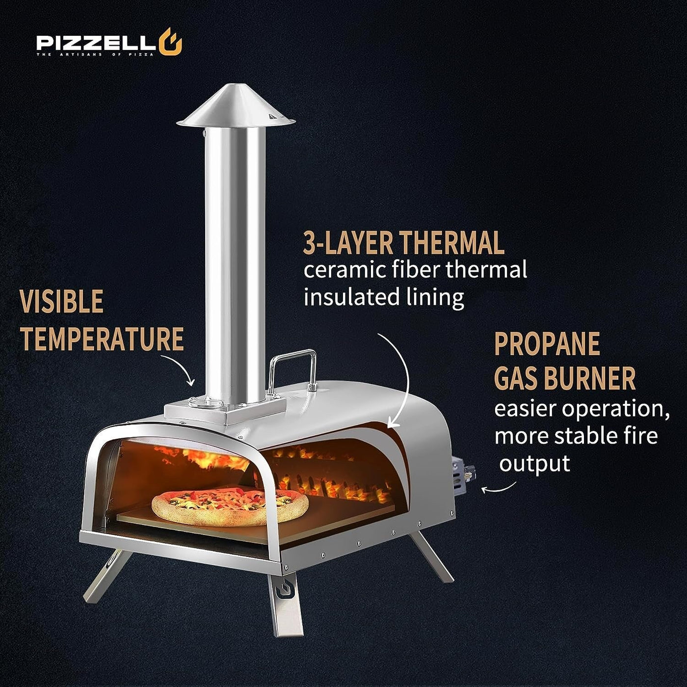 Multi-Fuel Outdoor Pizza Oven Stonebaked Pizza Maker with Gas Burner & Wood Box - 12 inch