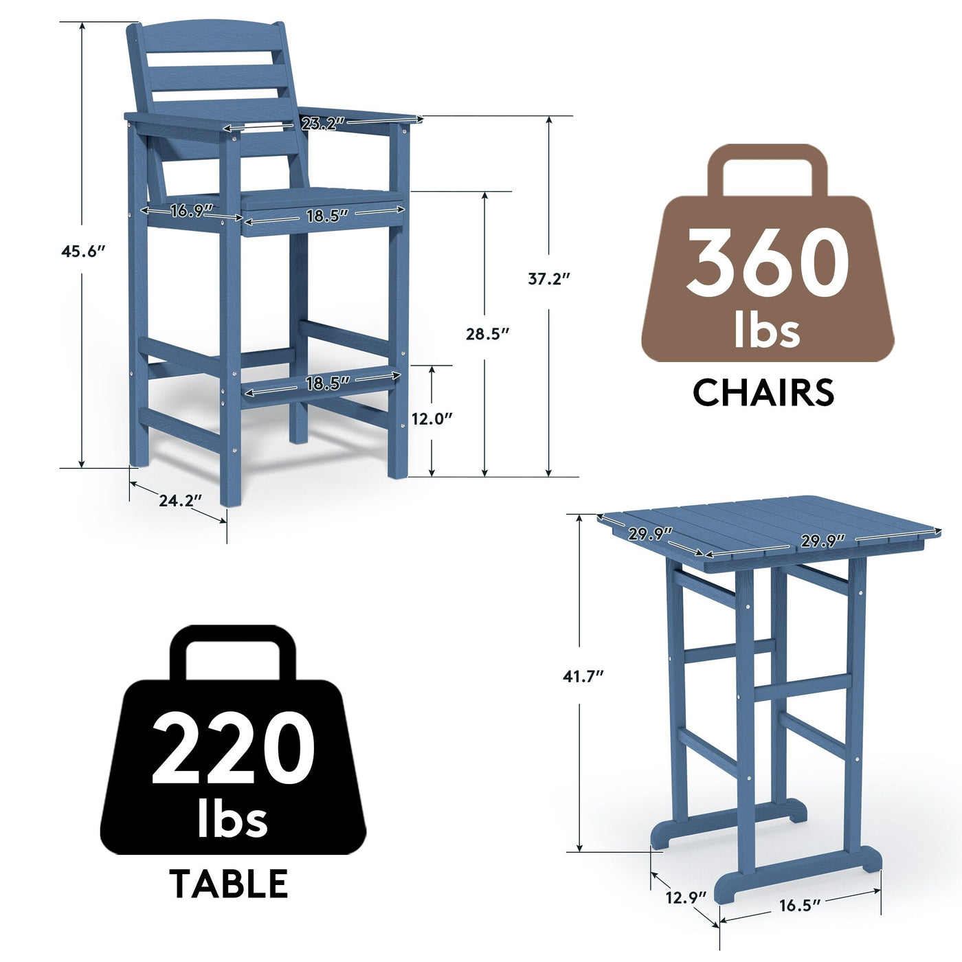 Plastic Tall adirondack Chair Set Of 3-Piece Patio Conversation Set