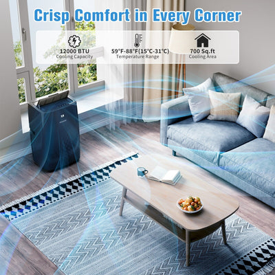 Portable Air Conditioner with Heater – 12000 BTU Cooling & 10000 BTU Heating for Rooms up to 700 Sq.Ft