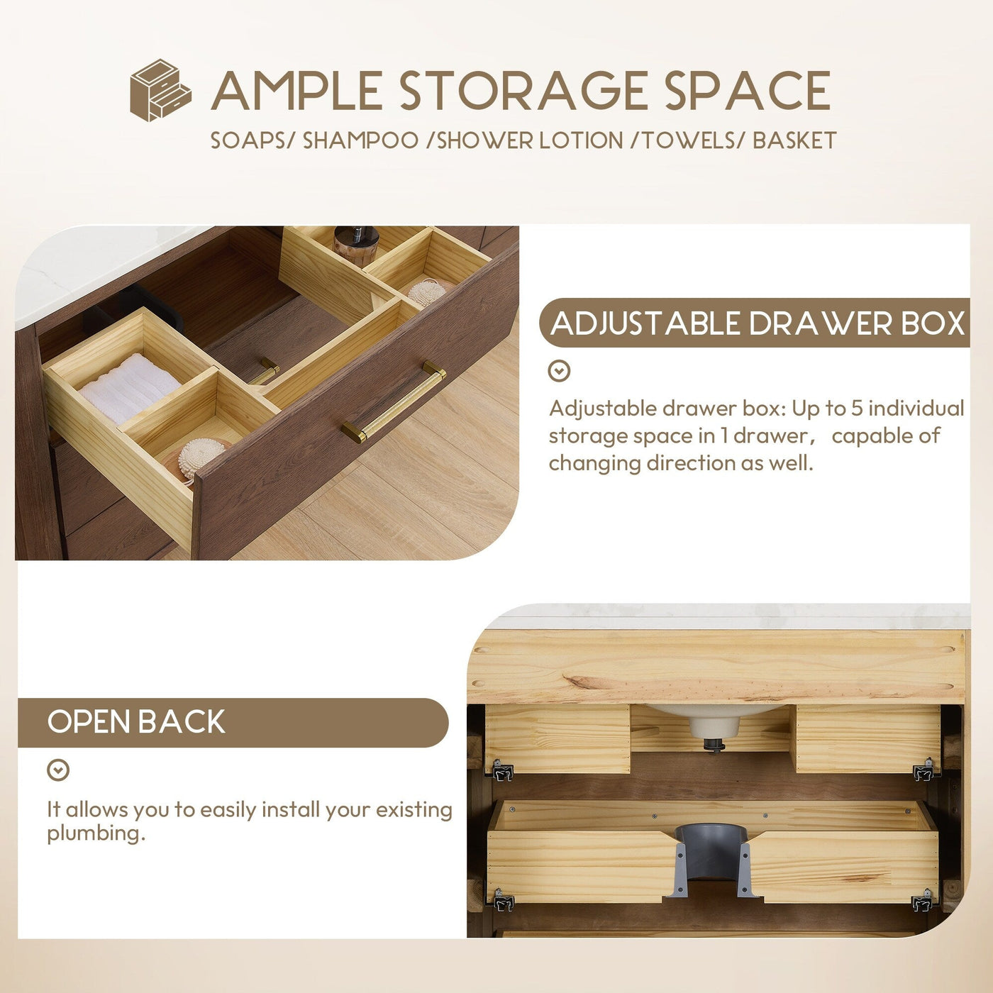 Porto Bath Vanity with White Quartz Stone Top without Mirror