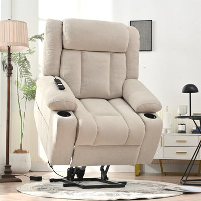 Power Lift Recliner Chair for Elderly, Fabric Lift Chairs w/ Extended Footrest, with 2 Cup Holders,Side Pockets, Remote Control