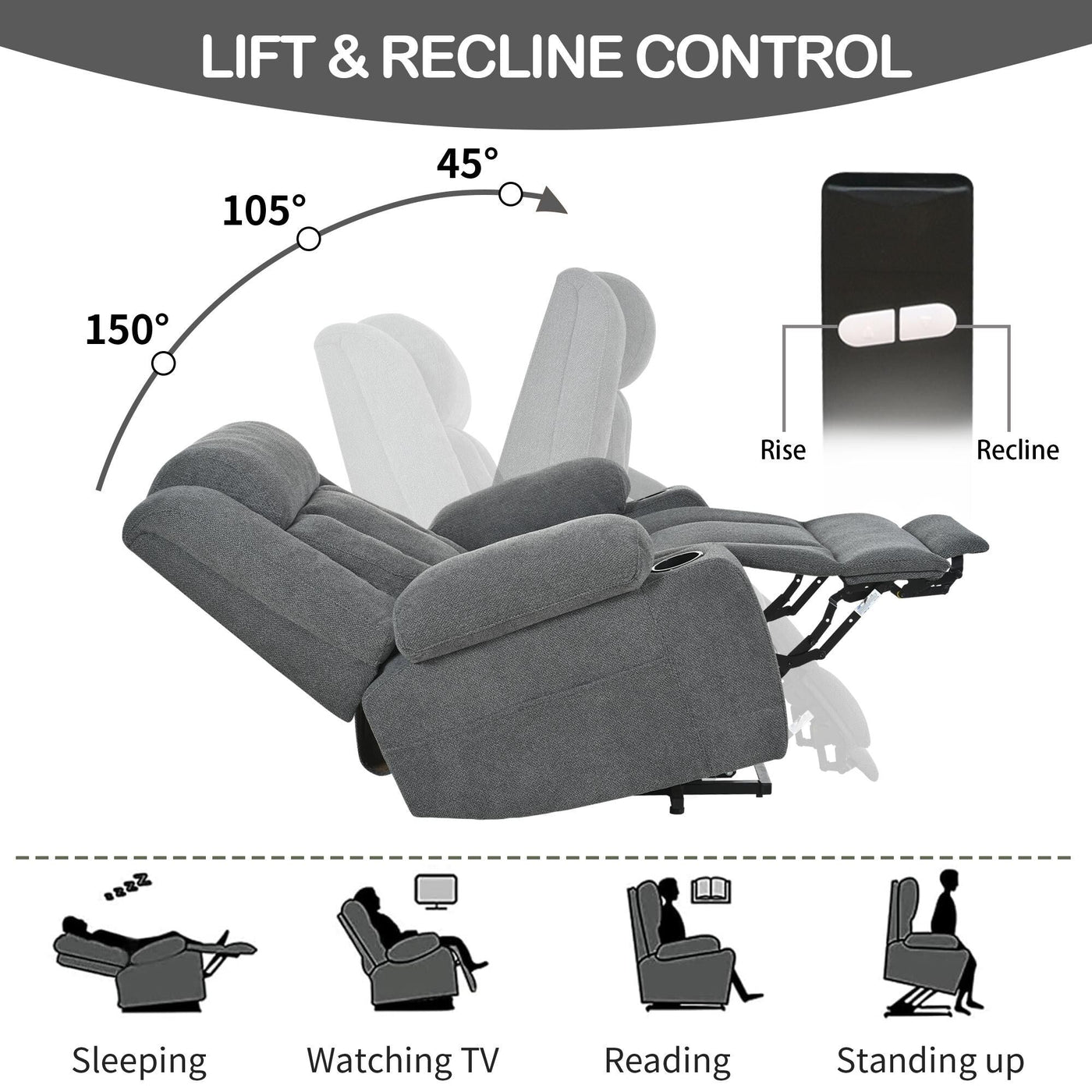 Power Lift Recliner Chair for Elderly, Fabric Lift Chairs w/ Extended Footrest, with 2 Cup Holders,Side Pockets, Remote Control