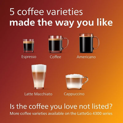 Premium Espresso Machine, 12 Hot/Iced Coffees, LatteGo System, Ceramic Grinder, Black Chrome