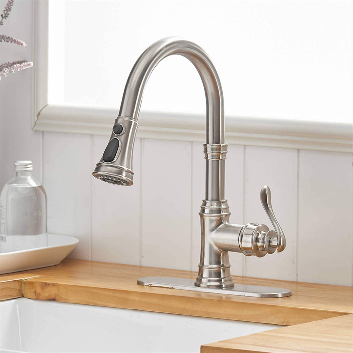Pull Down Kitchen Faucet Single Handle Modern One Hole Kitchen Sink Faucets With Pull Down Sprayer Basin Tap With Deck Plate
