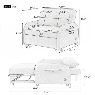 Pull Out Sofa Sleeper 3 in 1 with 2 Wing Table