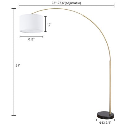 Q-Max 81 Steel Adjustable Arching Floor Lamp With Extra Large Shade and Marble Base