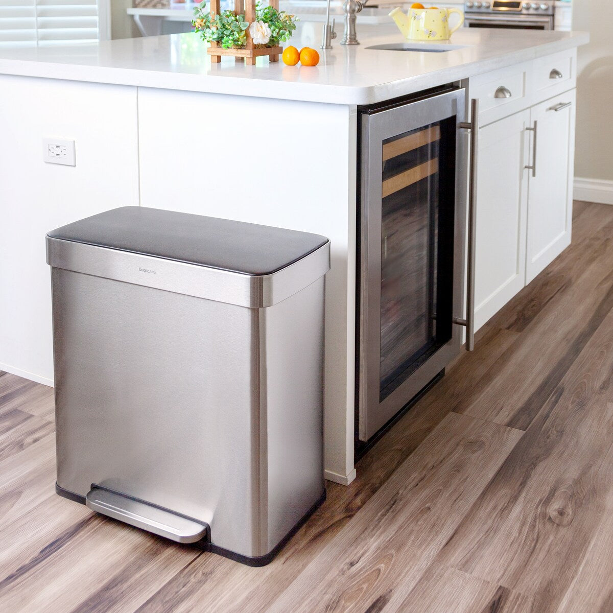 Qualiazero 16 Gal (8 Gal dual unit) Rectangular Recycle Step Can - Stainless Steel