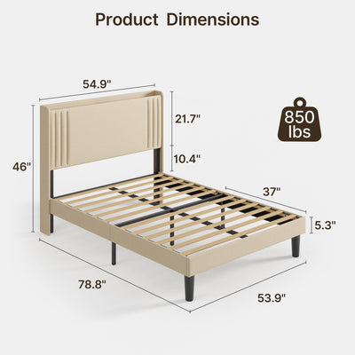 Queen/ Full Vertical Channels Upholstered Bed with Wingback Headboard