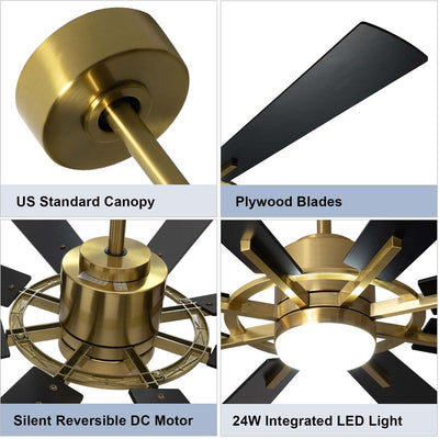 Remote Ceiling fan with Lights Large 8 Wooden Blades