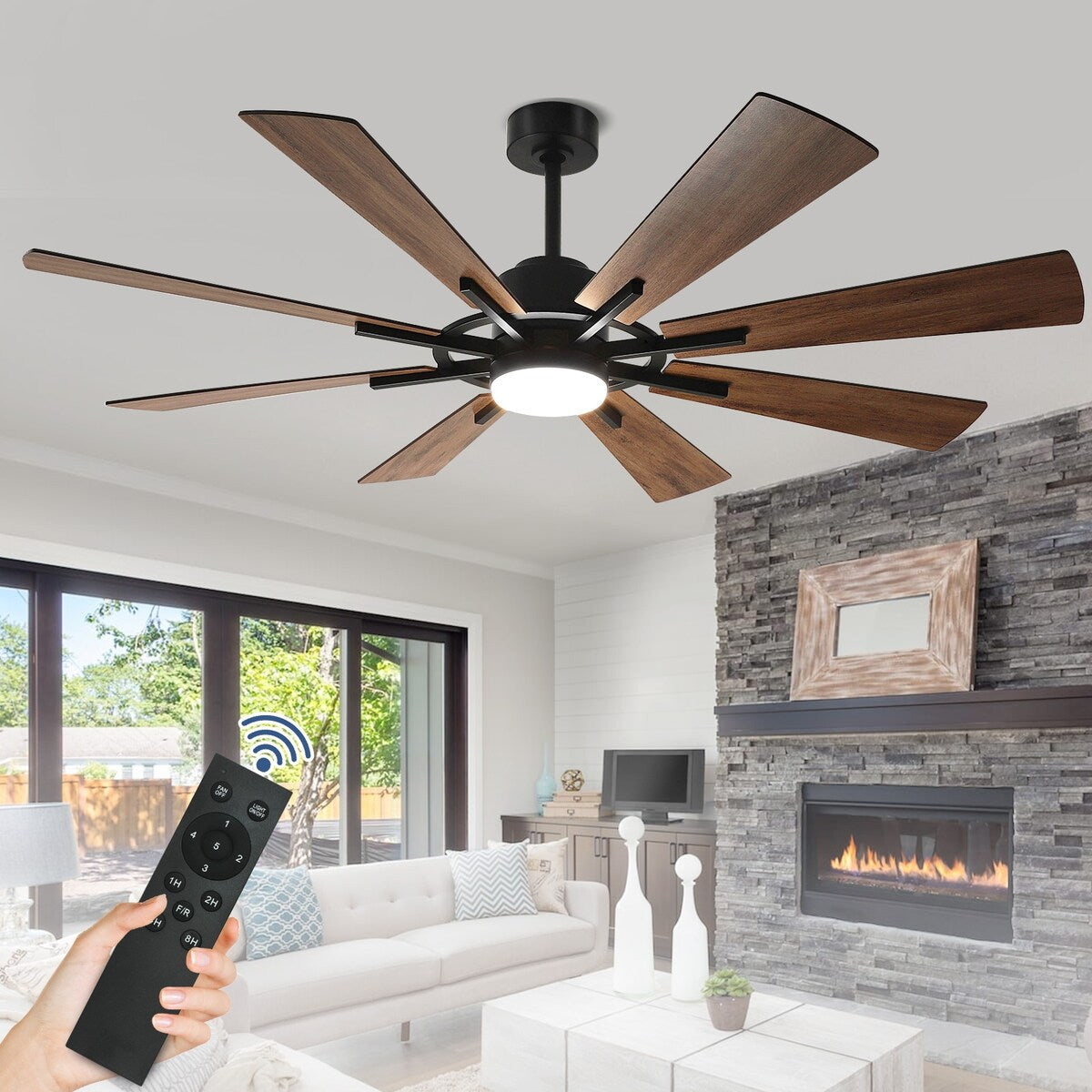 Remote Ceiling fan with Lights Large 8 Wooden Blades