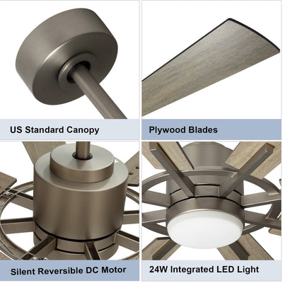 Remote Ceiling fan with Lights Large 8 Wooden Blades