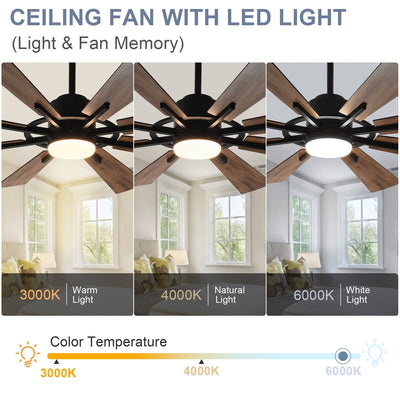 Remote Ceiling fan with Lights Large 8 Wooden Blades