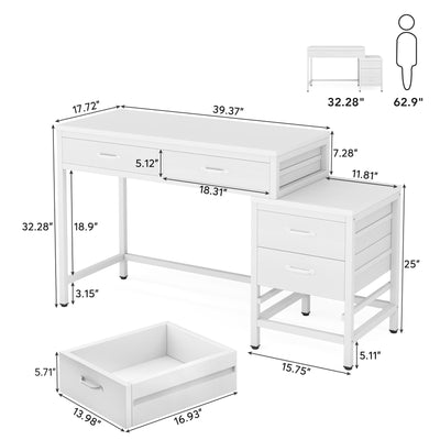 Reversible Computer Desk with 5 Drawers, Home Office Desk with File Cabinet Drawer Printer Stand