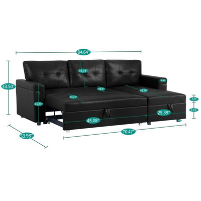Convertible Reversible Sectional Sofa with Pull-Out Sleeper Bed, Hidden Storage Chaise, and Durable Legs