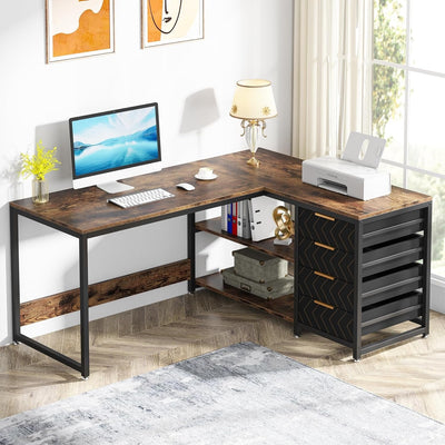 Reversible L-Shaped Office Desk Computer Desk Sturdy Writing Table Workstation