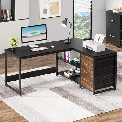 Reversible L-Shaped Office Desk Computer Desk Sturdy Writing Table Workstation