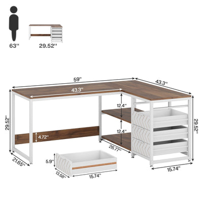 Reversible L-Shaped Office Desk Computer Desk Sturdy Writing Table Workstation
