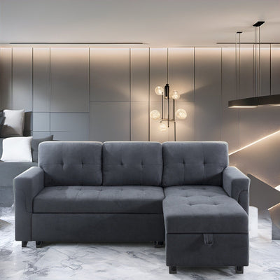 Reversible Sectional Sofa with Pull-Out Sleeper Bed, Hidden Storage Chaise, Durable Legs,