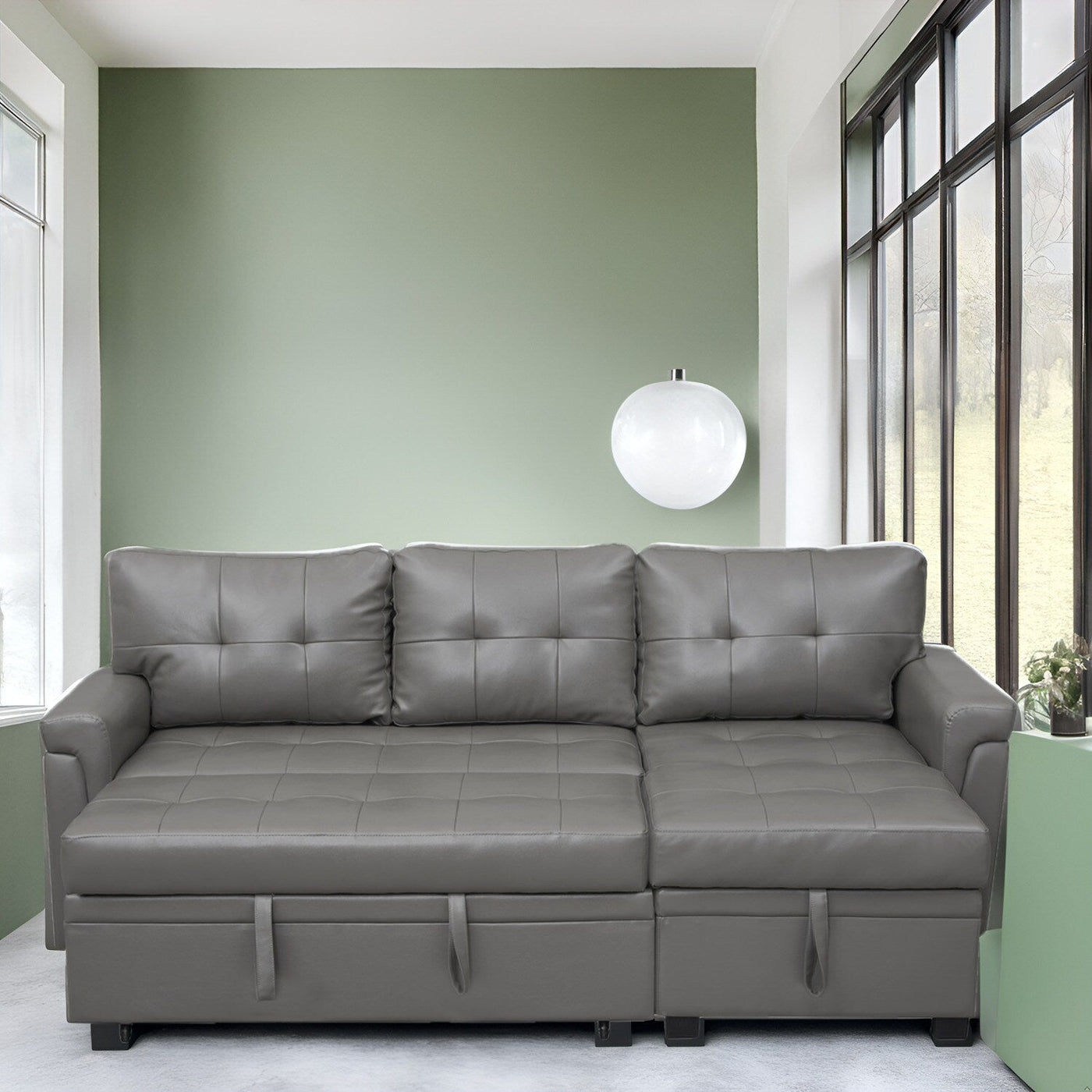 Reversible Sectional Sofa with Pull-Out Sleeper Bed, Hidden Storage Chaise, Durable Legs,