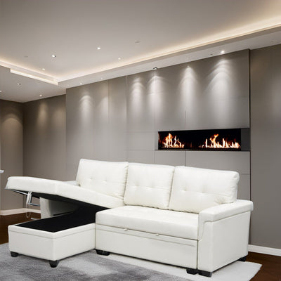 Reversible Sectional Sofa with Pull-Out Sleeper Bed, Hidden Storage Chaise, Durable Legs,