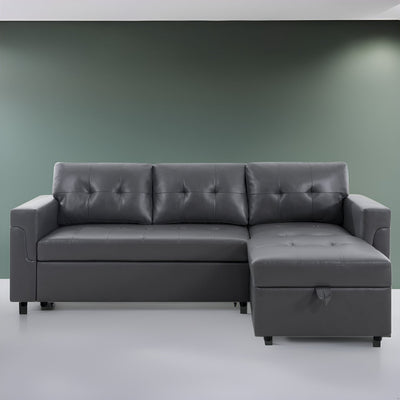 Reversible Sectional Sofa with Pull-Out Sleeper Bed, Hidden Storage Chaise, Durable Legs,
