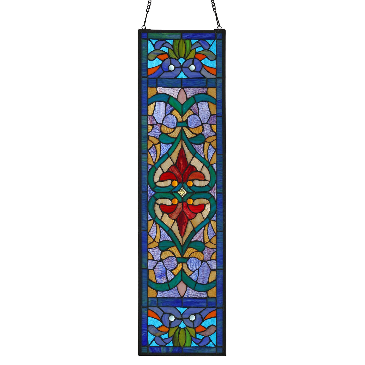River of Goods Victorian Stained Glass Fleur De Lis Window Panel - 9.5L x 0.25W x 36H