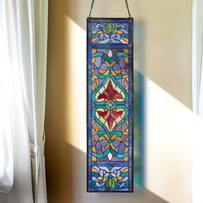 River of Goods Victorian Stained Glass Fleur De Lis Window Panel - 9.5L x 0.25W x 36H