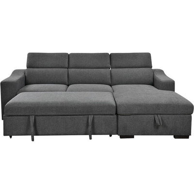 Roomfitters 103 Convertible Sectional Sofa with Storage Chaise, Adjustable Headrests, L-Shaped Sleeper Corner Sofa, Dark Gray