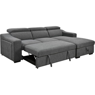 Roomfitters 103 Convertible Sectional Sofa with Storage Chaise, Adjustable Headrests, L-Shaped Sleeper Corner Sofa, Dark Gray