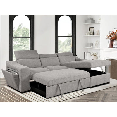 Roomfitters 103 Convertible Sectional Sofa with Storage Chaise, Adjustable Headrests, L-Shaped Sleeper Corner Sofa