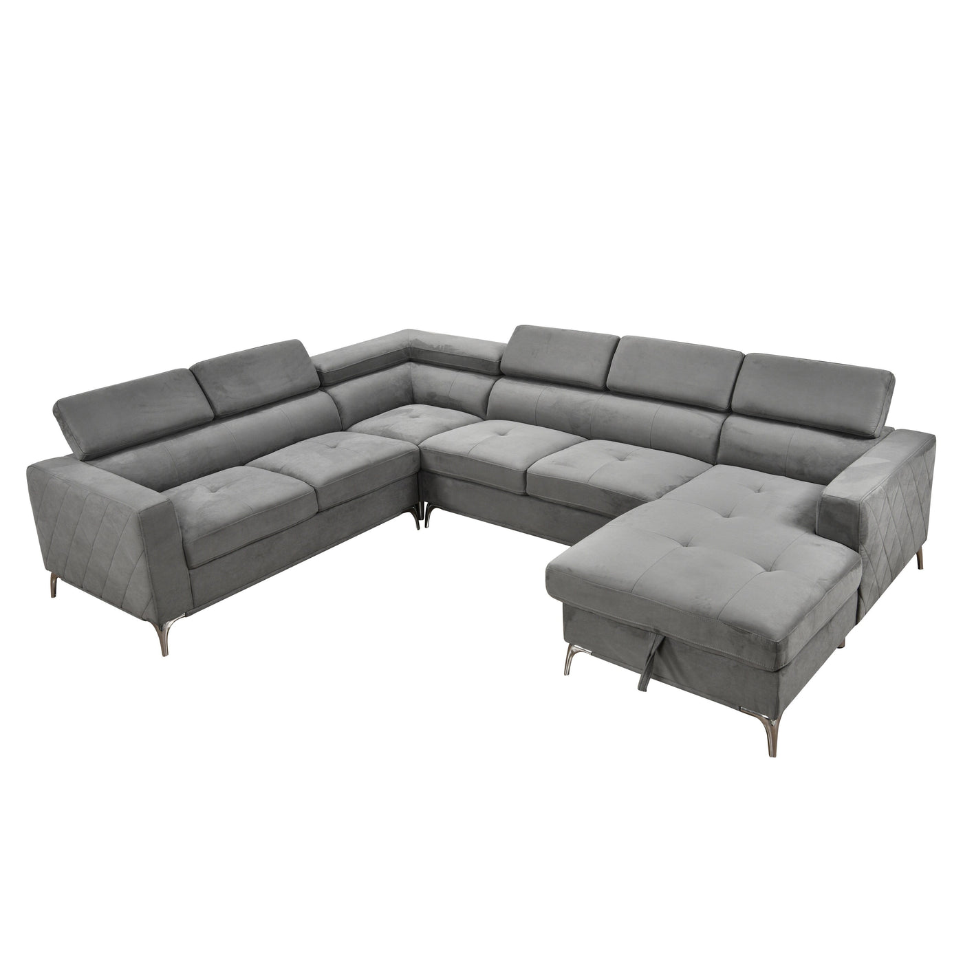 Roomfitters 122 Oversized Sectional Sofa Couch with Chaise Storage, Contemporary U-Shaped 7-Seater Sofa
