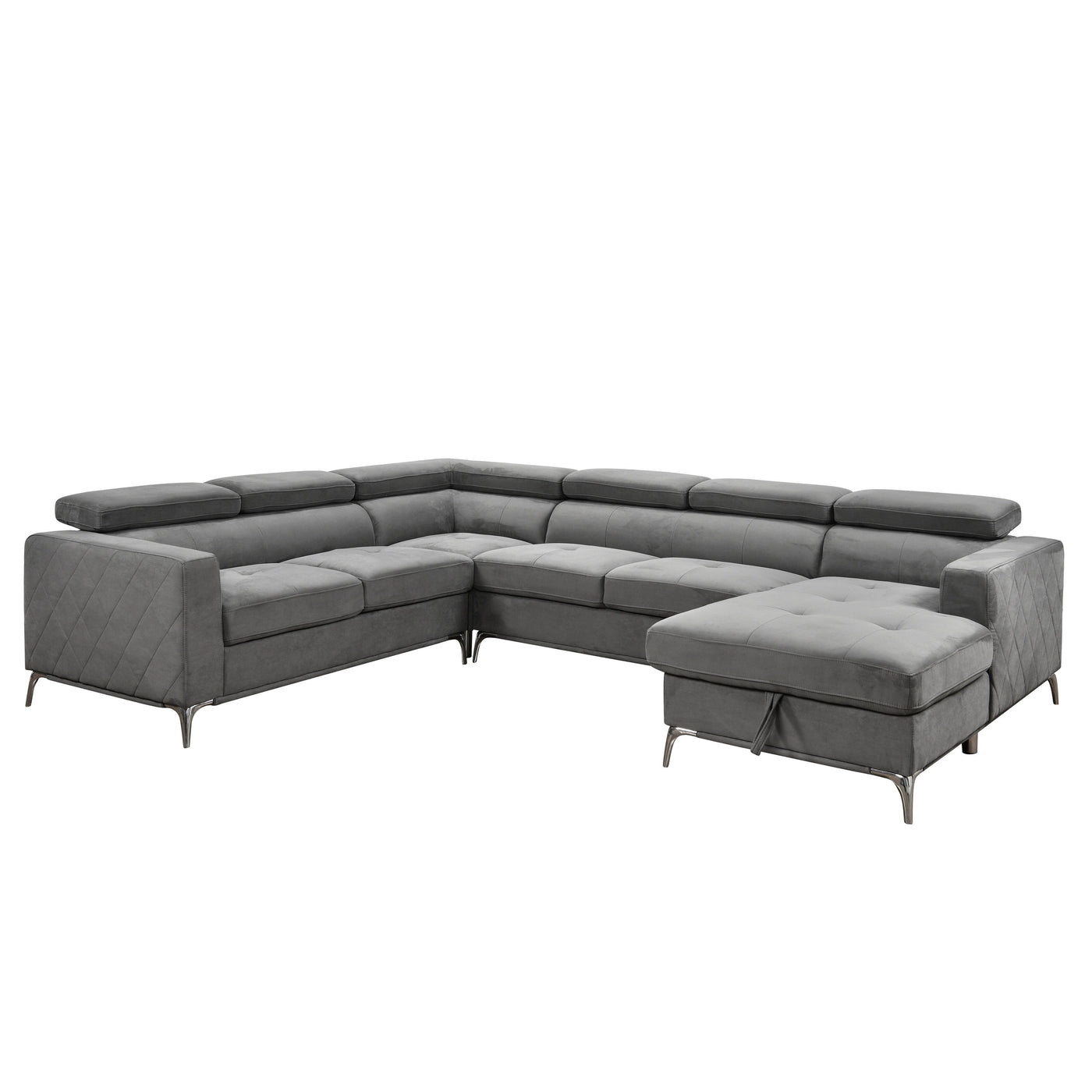 Roomfitters 122 Oversized Sectional Sofa Couch with Chaise Storage, Contemporary U-Shaped 7-Seater Sofa