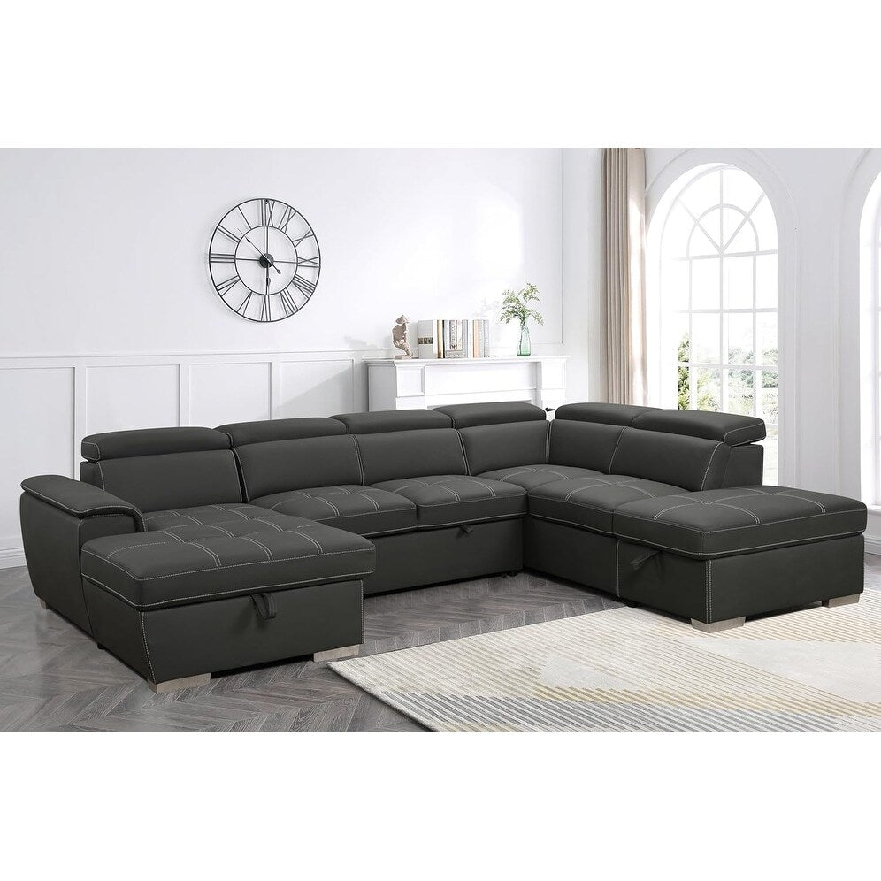 Roomfitters 128 U-Shaped Sectional Couch with Ottomans, Reversible Modular Sofa 7-Seater Couch with Storage Seat, Grey