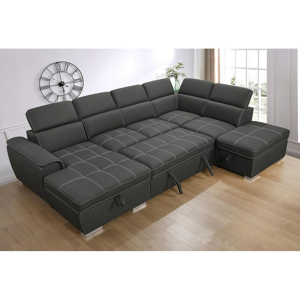 Roomfitters 128 U-Shaped Sectional Couch with Ottomans, Reversible Modular Sofa 7-Seater Couch with Storage Seat, Grey