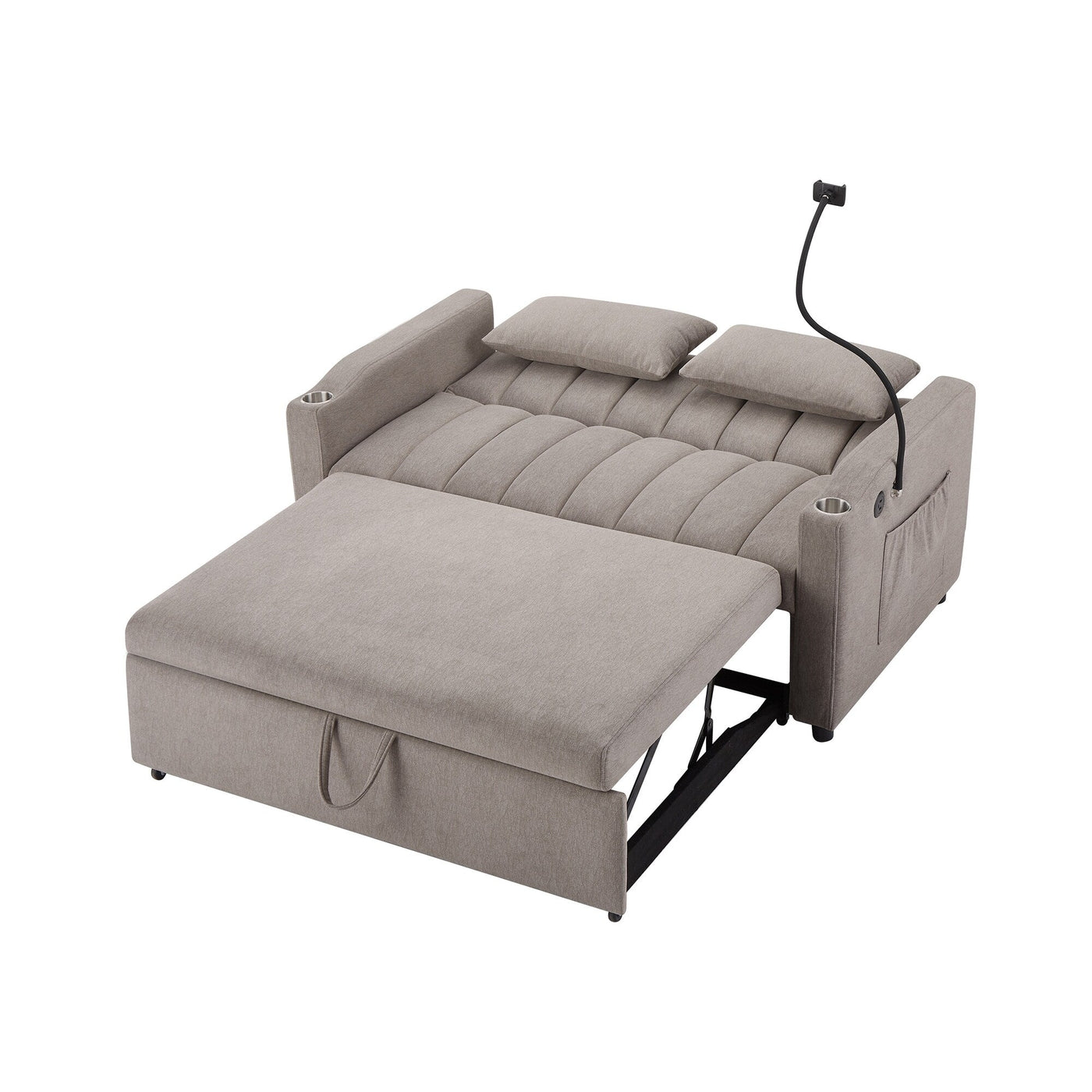 Roomfitters Convertible Loveseat Sofa Bed with USB Ports, Side Pockets, Cup Holders, and Swivel Phone Holder for Living Room