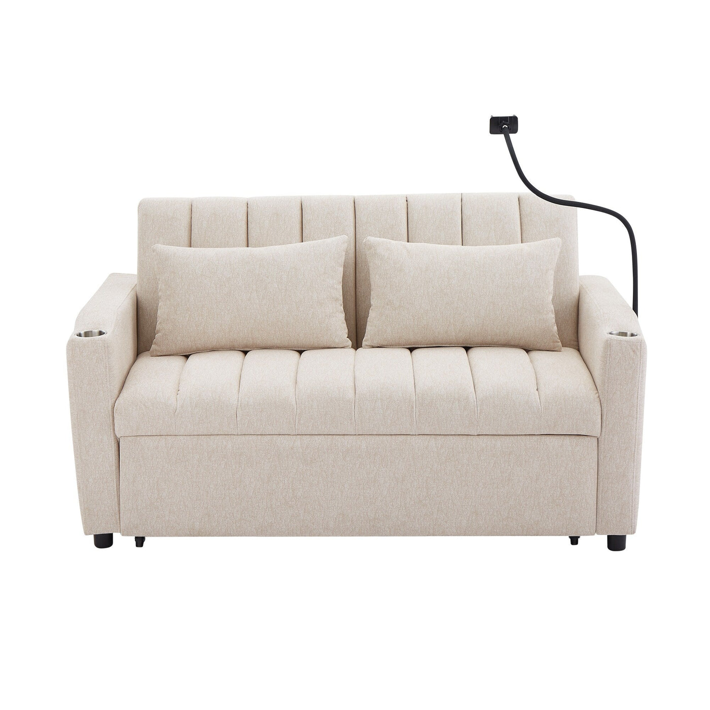 Roomfitters Convertible Loveseat Sofa Bed with USB Ports, Side Pockets, Cup Holders, and Swivel Phone Holder for Living Room