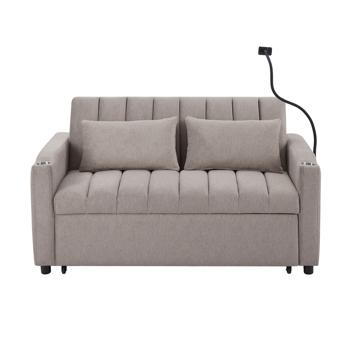 Roomfitters Convertible Loveseat Sofa Bed with USB Ports, Side Pockets, Cup Holders, and Swivel Phone Holder for Living Room